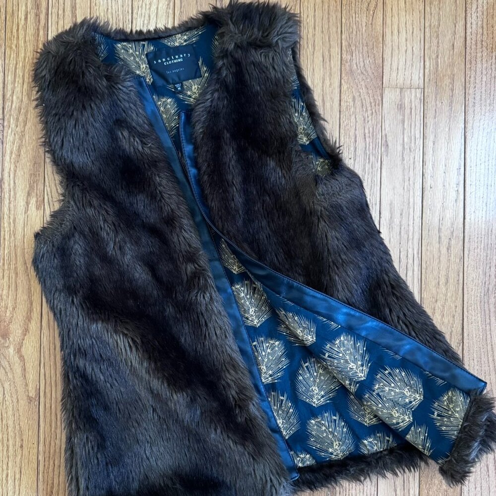 Sanctuary Soft Fluffy Faux Fur Vest Brown Washable - Women's M